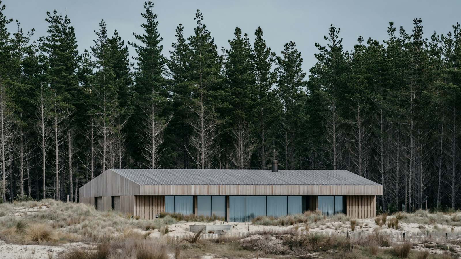 A new cedar-clad house in the dunes at Mangawhai, Northland